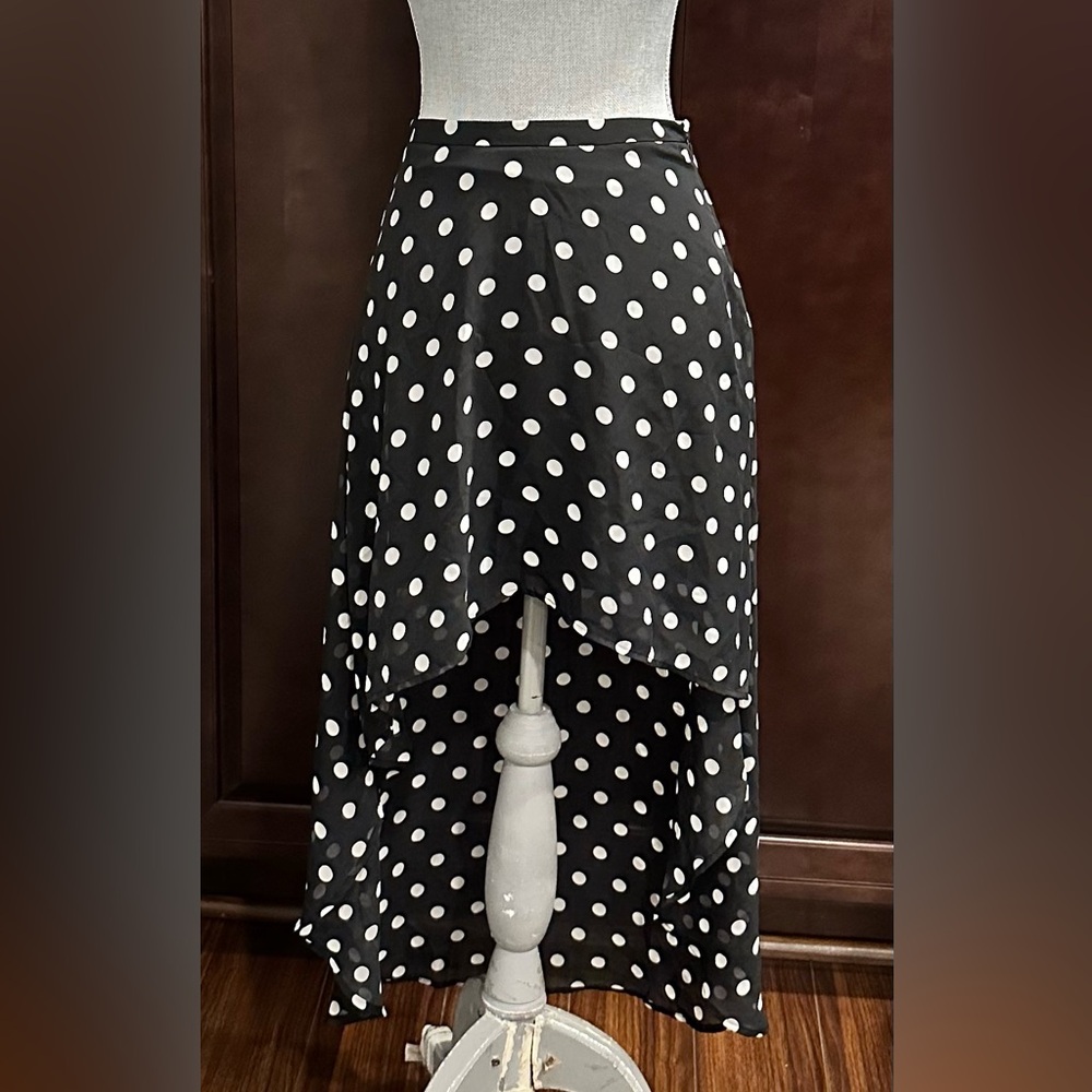 forever21 Forever 21 black high low skirt with white polka dots size small